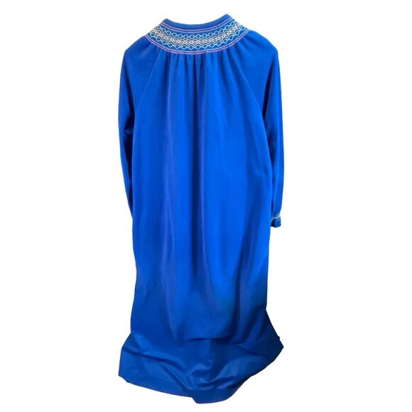 Vintage 80s Vanity Fair Royal Blue Full Zip Embroidered Collar Maxi Robe Sz L - Picture 2 of 9